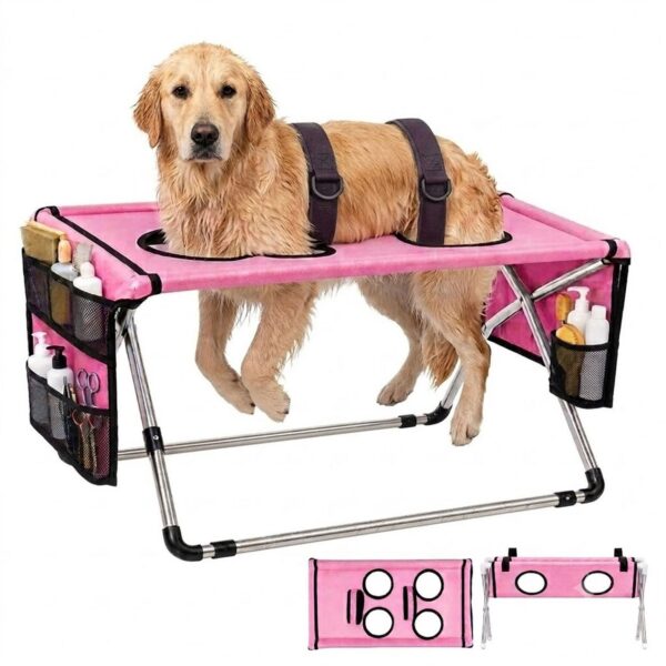 Dog Grooming Hammock Stand, 2-In-1 Foldable Dog Bath Sling Shower Chair