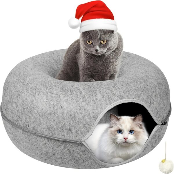 Cat Tunnel Bed, Doughnut Cat Bed, Indoor Cat Hideout,20 Inches, 24 Inches, Dark Gray, Light Gray